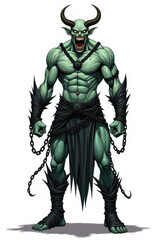 Fototapeta premium Scarred Demon of Grimdark Fantasy , dark fantasy aesthetic, high-detail illustration, epic fantasy artwork, character concept art, rich color palette, dark and gritty style.