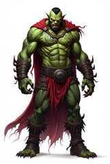 Majestic Orc with Tribal Tattoos , dark fantasy aesthetic, high-detail illustration, epic fantasy artwork, character concept art, rich color palette, dark and gritty style.