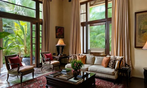 Luxurious Living Room with Tropical View