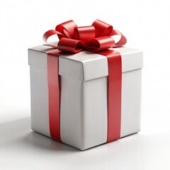 Gift with Red Bow on White Background