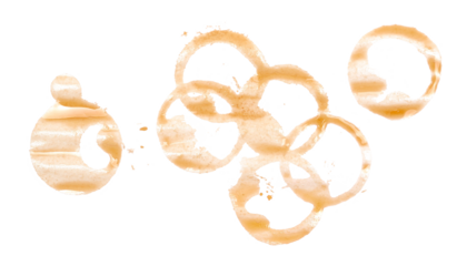 Coffee cup stains isolated on white, top view
