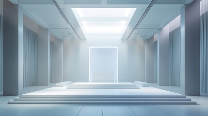 Fototapeta premium Futuristic interior with empty white poster on the wall. 3D rendering