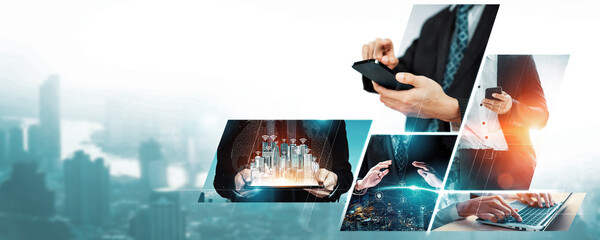 Communication technology , smart connection IOT and people network technology concept. People using...