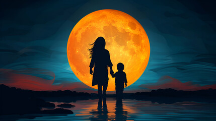 Radiant Mother Son Silhouette Holding Hands Honor