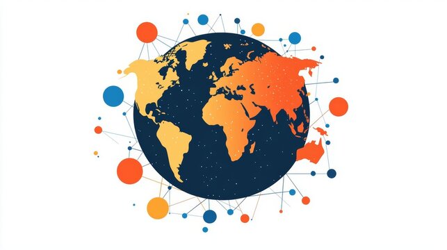 Geometric global network, simple connected lines, symbolic synergy, flat design illustration