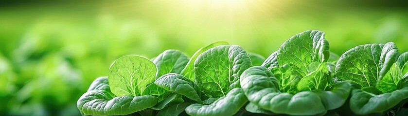 Obraz premium Lush green lettuce thrives in a vibrant field, symbolizing freshness and vitality in nature's bounty.