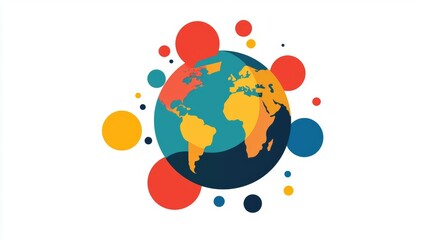 Global thought network, futuristic connections, minimalist symbols, flat design illustration