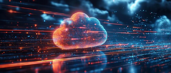 A digital interface displaying multiple layers of cloud security measures, with holographic data streams flowing securely, emphasizing creative strategies for risk protection