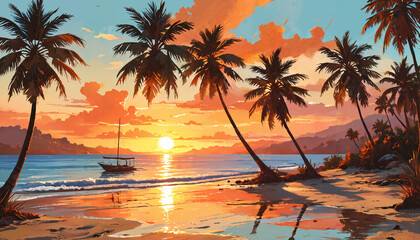 Coucher de soleil paradisiaque sur une plage tropicale