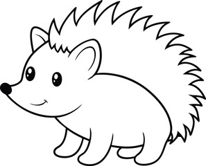 Charming hedgehog graphic illustration for kids coloring book easy to color with simple outlines and cute features

