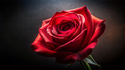 Single Red Rose in Full Bloom on a Dark Moody Background
