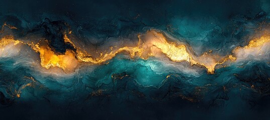 Obraz premium Abstract Gold and Blue Swirl Painting
