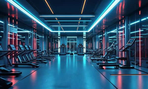 Modern Gym Interior with Neon Lights