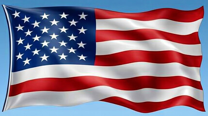 Obraz premium American flag waving against a blue sky on a sunny day