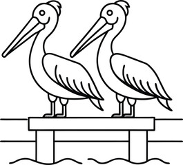 Sweet pair of pelicans in clean line art perfect for a kids coloring book
