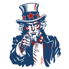 Uncle Sam illustration in American patriotic colors, transparant PNG sticker