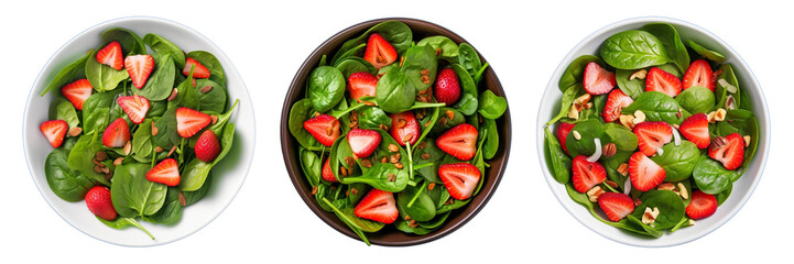 Set of spinach and strawberry salad isolated on a transparent background