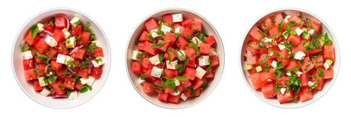 Set of watermelon feta salad isolated on a transparent background