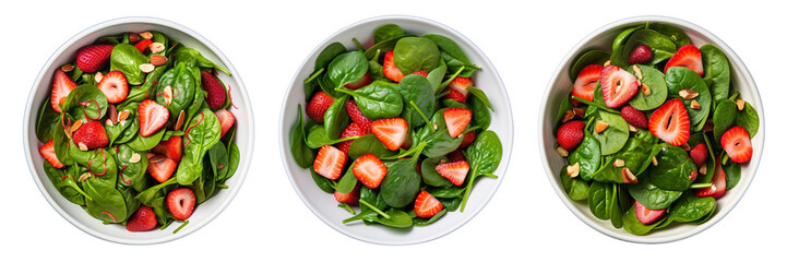 Set of spinach and strawberry salad isolated on a transparent background