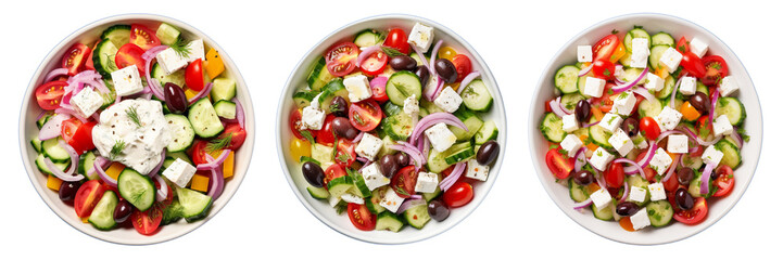 Set of Greek salad with tzatziki dressing isolated on a transparent background