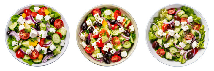 Set of Greek salad with tzatziki dressing isolated on a transparent background