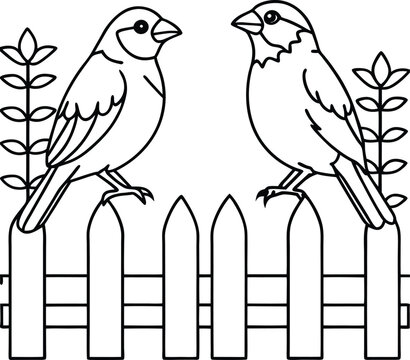 recommend clip art: Playful sparrows line art ready to brighten up any kids' coloring page
                    