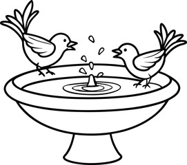 Charming pair of sparrows in simple line art for kids' coloring fun
