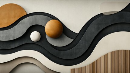 Obraz premium Design a geometric abstract composition with overlapping pastel shapes, using a soft palette of lavender, powder blue, and light peach, simple and minimal