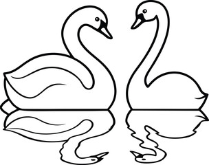 Easy-to-color swan pair line drawing ideal for kids creative activity in coloring book
