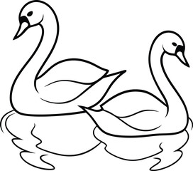 Delightful swan pair line drawing for kids coloring book great for young artists
