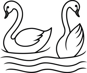 Cute pair of swans line art perfect for kids coloring book simple and charming illustration
