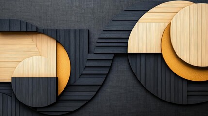 Obraz premium Generate a geometric abstract artwork using semi-circles and rectangles, focusing on symmetry and tonal contrasts between light and dark, simple and minimal