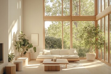 Fototapeta premium Beautiful Modern Living room Interior with furniture's ,mockup frame , posters, wall -3d Rendering