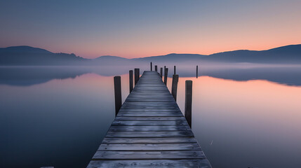 Obraz premium Tranquil Lakeside Dock at Sunset