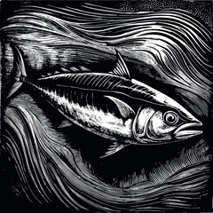Tuna fish engraved vector