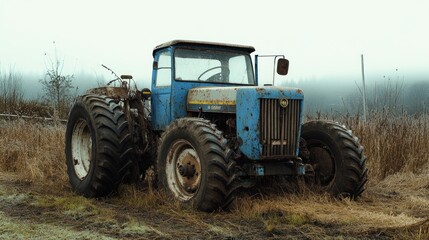 Obraz premium An old abandoned farm tractor machine.