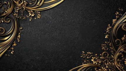 Elegant dark background with ornate golden floral designs for decorative purposes.