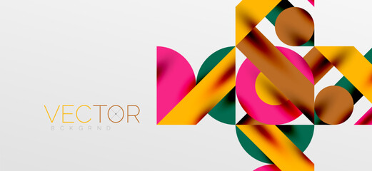 Circles and shadows. Colorful round elements with triangles, semi circles and other shapes. Vector Illustration For Wallpaper, Banner, Background, Card, Book Illustration, landing page