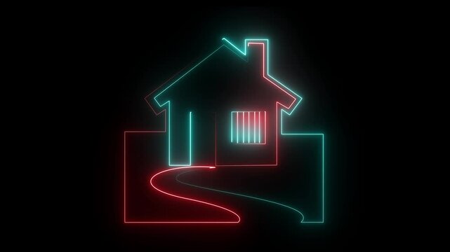 Neon home icon animation, home building animation.. social media communication concept, also used as bank logo