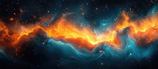 Cosmic Nebula with Orange and Blue Hues