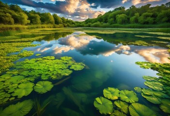 stunning cloud formations above serene landscape lush greenery calm waters reflecting sky, clouds, scenery, landscapes, nature, reflections, beauty