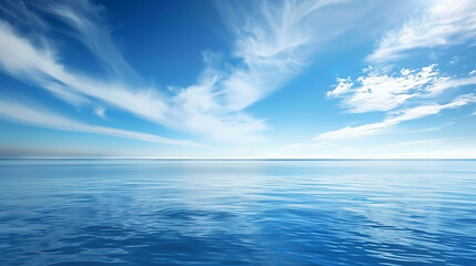 Obraz premium Serene Ocean Horizon with Wispy Clouds Under Clear Blue Sky
