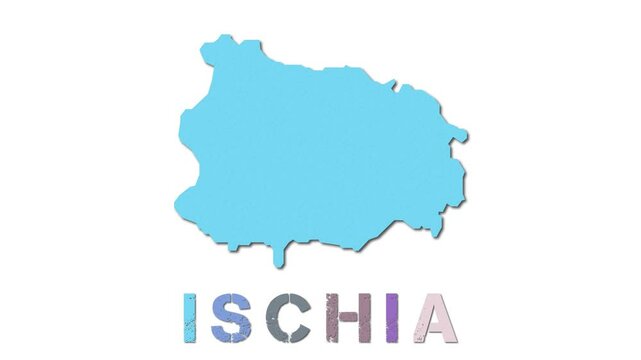 Ischia map with paper regions. Animated island map growing from regions and title letters falling down. Charming 4k animation.