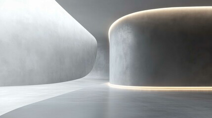 Empty room with curvy walls, architectural detail shot