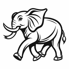 Elegant Single Line Black & White Running Elephant Vector Art