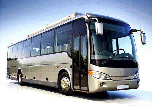 White big 3d tour bus front right angle view