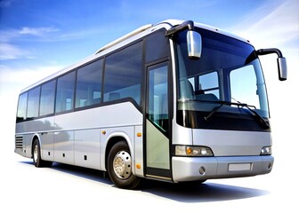 White big 3d tour bus front right angle view