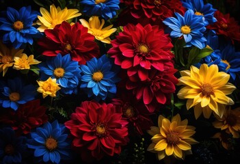 Fototapeta premium vibrant floral arrangements showcasing colorful petals intricate backgrounds rich textures patterns, flowers, colors, design, botanical, decoration, artwork