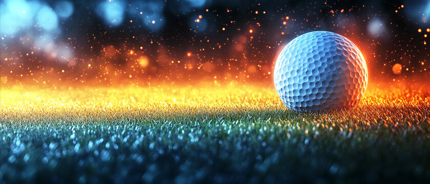 golf banner design: Futuristic Golf Banner Featuring Golf Ball in Motion with Glowing Light Effects, Tournament Banner, Golf Ad