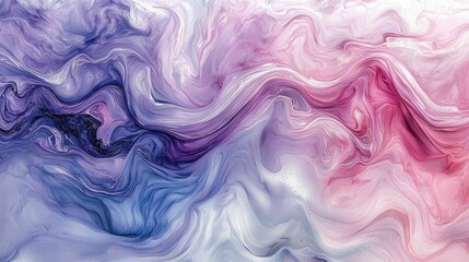   An abstract painting of vibrant blues, pinks, and whites swirling against a soft pink-purple backdrop, framed by a bold black line at the canvas's base